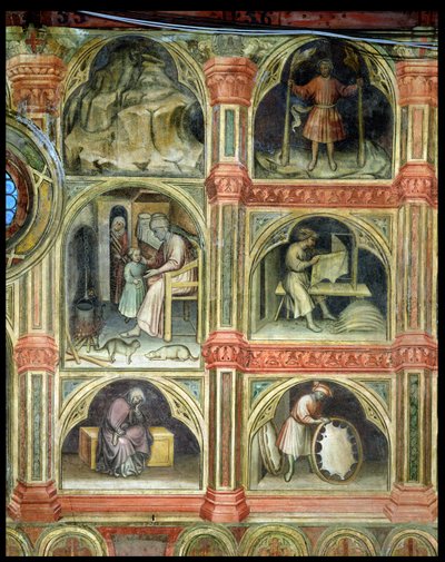 شهر يناير ، من سلسلة جداريات تصور الدورة الفلكية بواسطة نيكولو وستيفانو دا فيرارا ميريتو